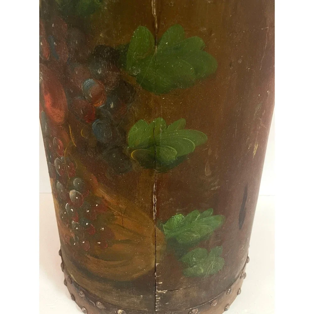 Vintage Hand Painted Tole Fruit Basket Umbrella Stand Tall Decorative Floor Vase
